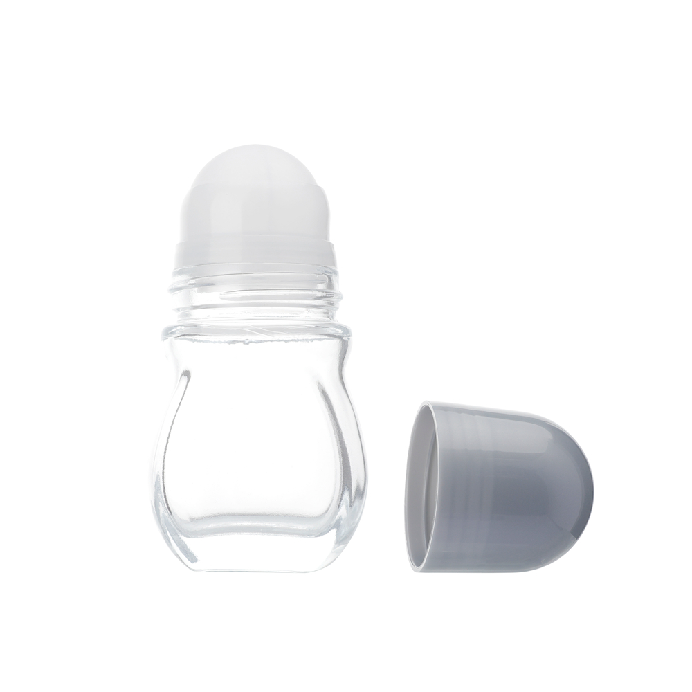 Venta al por mayor de etiqueta privada exquisita botella de vidrio vacía esmerilada de 50 ml, botella de vidrio enrollable de 50 ml, botella de vidrio enrollable de 50 ml